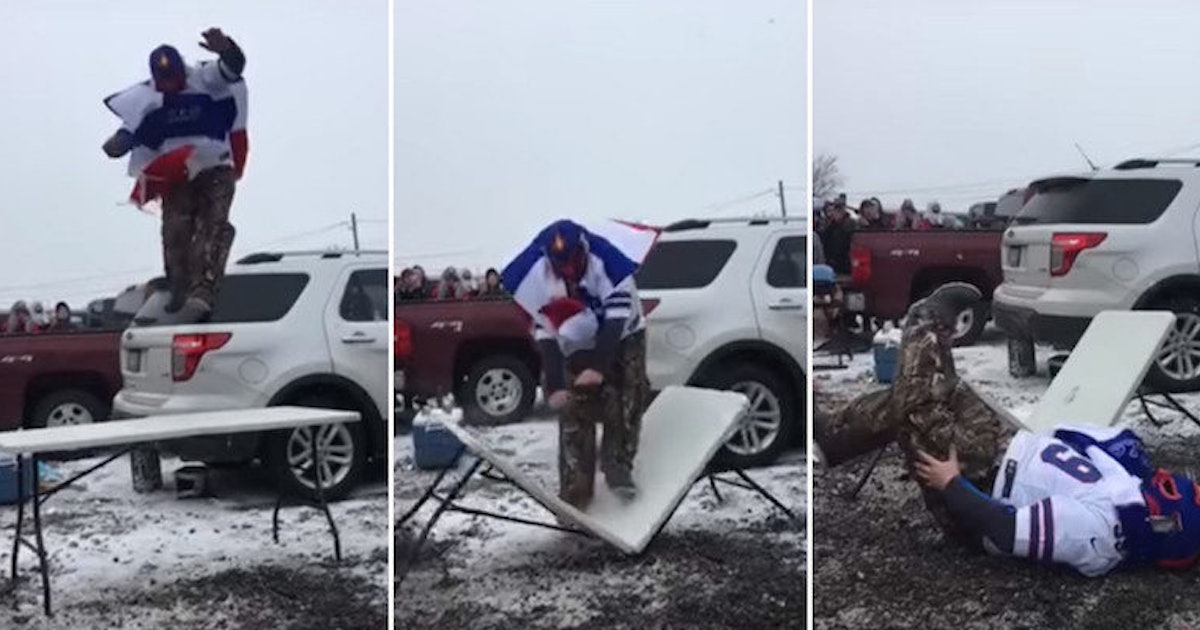 breaks h Jump Leg Buffalo Rowdy During Fan Breaks Tailgate Bills breaks h Jump Leg Buffalo Rowdy During Fan Breaks Tailgate Bills