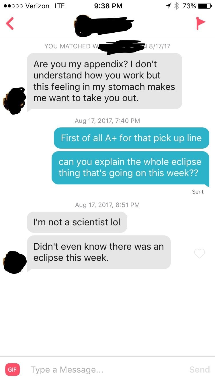 Tinder guy uses the eclipse as a way to get some action in the dark