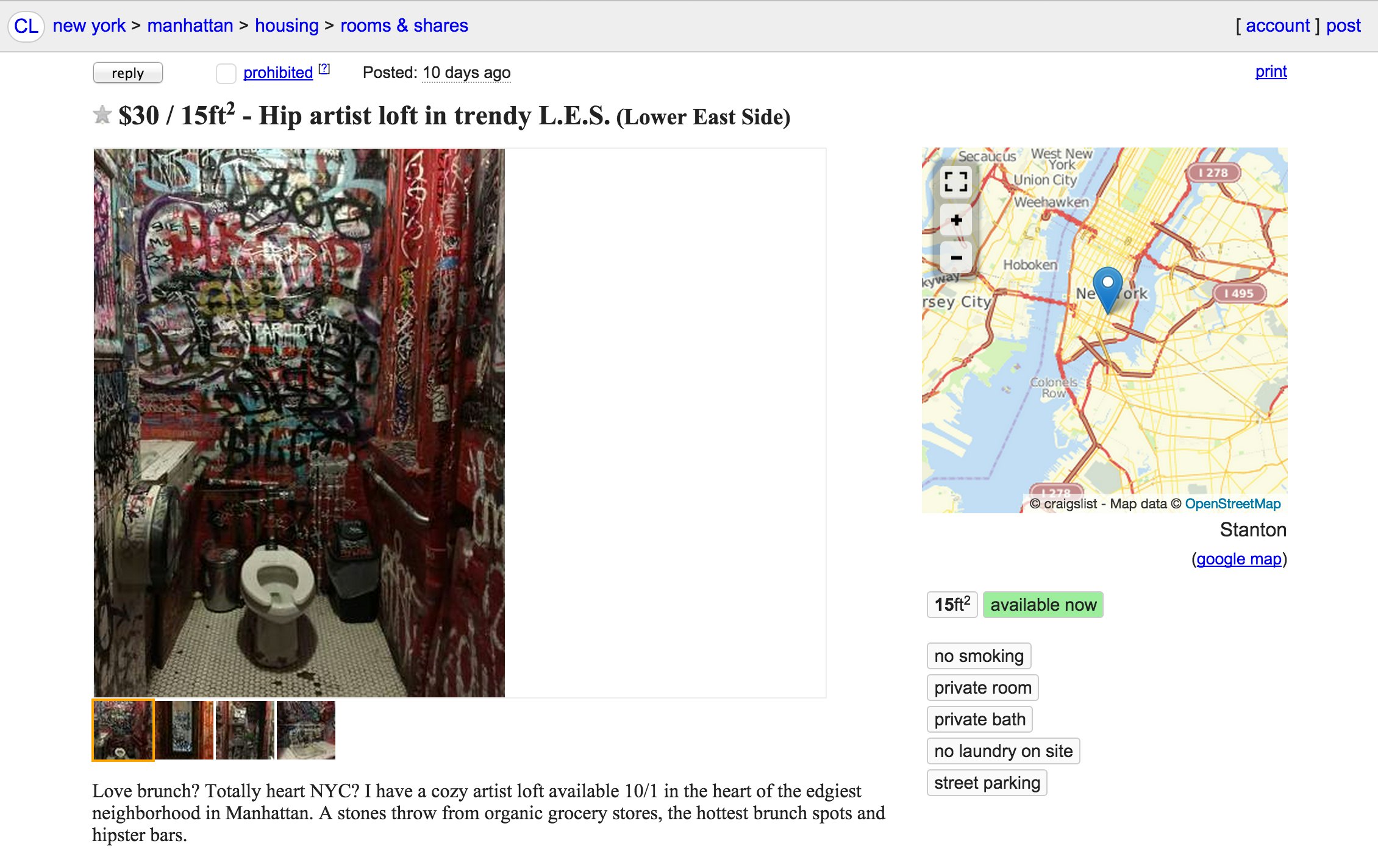 Woman Posts Joke Craigslist Ad Offering Nyc Bar Bathroom For