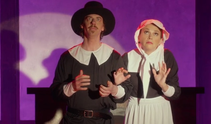 Christian Borle and Sutton Foster. They were actually married outside Miss Patty's stage.