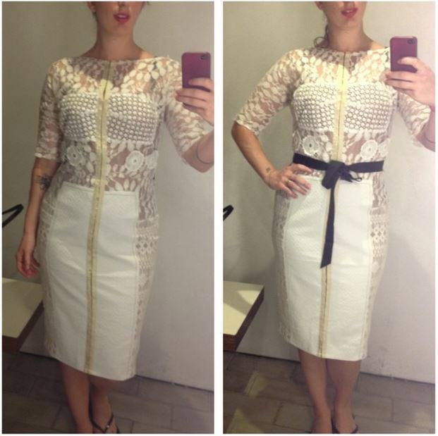 byron lars antique gold lace sheath